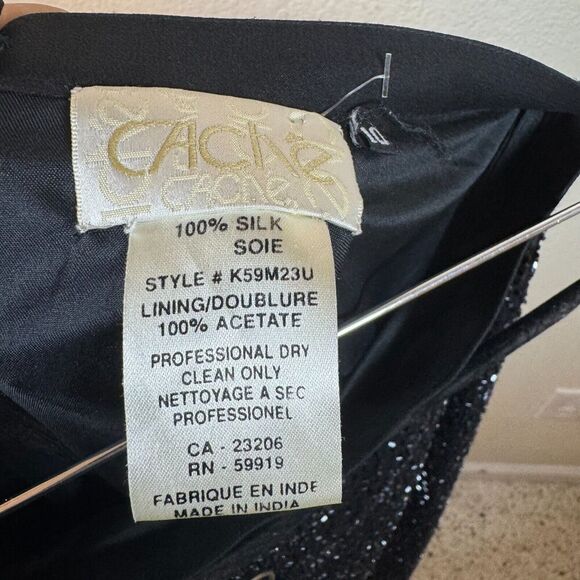 Vintage Cache Y2K 100% Silk Black Beaded Sparkly Maxi Skirt Slit Sz 10 Deadstock - Picture 7 of 8
